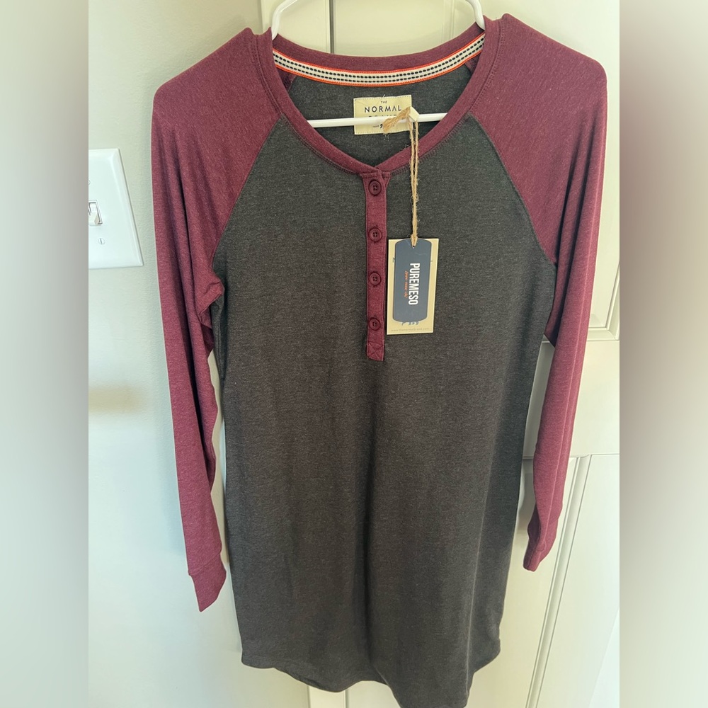 NWT The Normal Brand Burgundy and Gray Henley Shirt